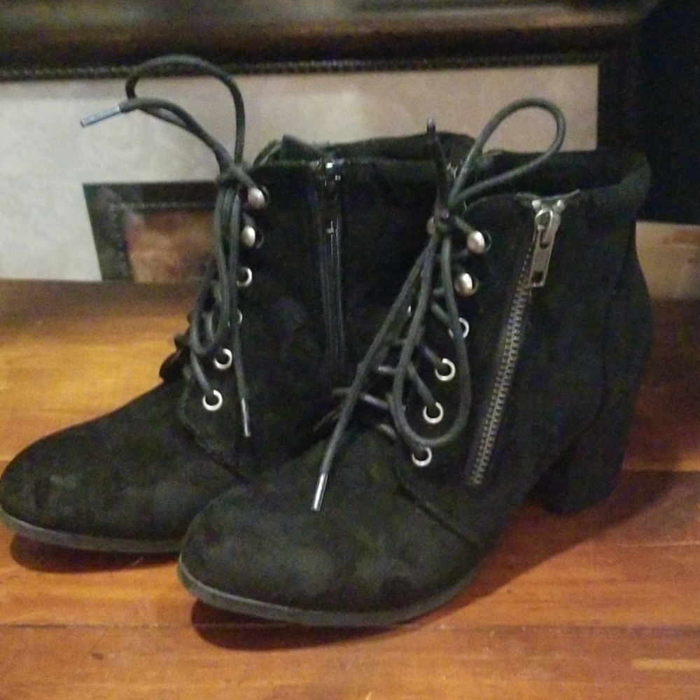 Black faux suede booties